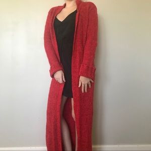 Free People Red Mohair Long Duster Cardigan